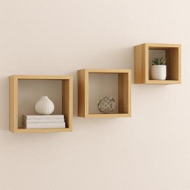 Imagem de Kit 3 Nichos Quadrados Decorativos em MDF, Peroba Rosa, 20x20x10, 25x25x10 e 30x30x10cm