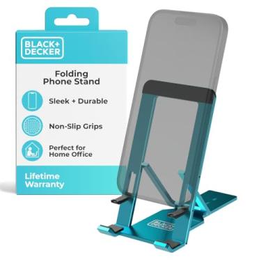 Imagem de BLACK+DECKER Phone Stand for Desk - Folding Cell Phone Stand Holder - Adjustable and Portable, Folds Down Flat - for Office, Gaming, Bed, Travel - Phone Kickstand Compatible with iPhone (Loch Ness)