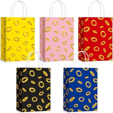 Imagem de Epakh 15 peças de anéis dourados sacos de presente de festa de desenho animado kraft lembrancinhas de aniversário sacos de doces com alça tema de jogo decoração de festa de aniversário para crianças