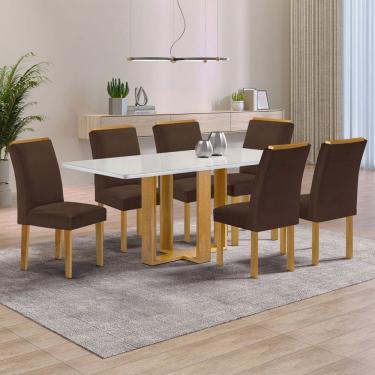 Imagem de Mesa de Jantar 6 Lugares Isadora Luisa com Vidro Cinamomo/Off White/Veludo Marrom - Cel Móveis