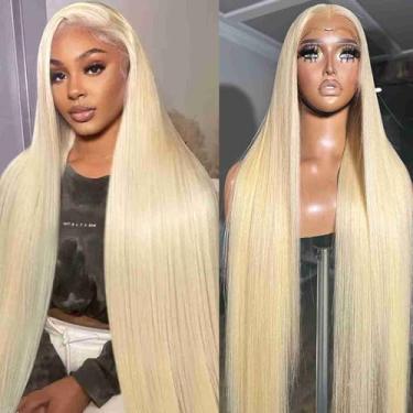 Imagem de Peruca frontal de 36 polegadas 613 x 15 cabelo humano densidade 200 peruca loira 613 cabelo humano 13x6 liso HD transparente peruca frontal cabelo humano pré-arrancado para mulheres