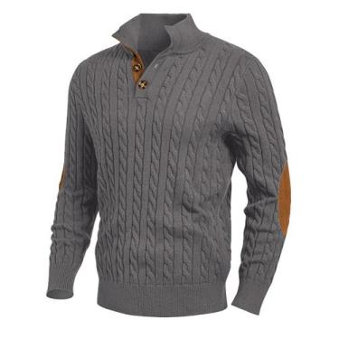 Imagem de Suéter masculino JMIERR, tricotado, fino, colarinho, lã