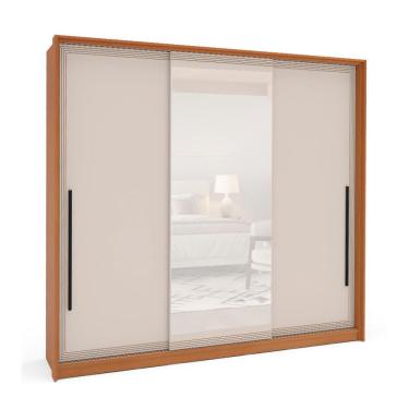 Imagem de Guarda-Roupa Casal com Espelho Valência 3 Portas 4 Gavetas Freijó e Creme