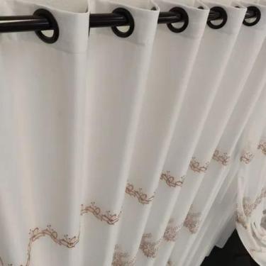 Imagem de Cortina Para Bastão Alto Padrão Voil Bordada Com Forro Microfibra Sala