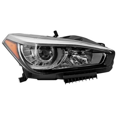 Imagem de ProXlex Conjunto de farol de LED sem AFS adequado para Infiniti Q70 Q70L Sedan 2015-2019 5,6L / 3,7L farol direito do passageiro substitui # 26060-4AP0A preto alojamento lente transparente