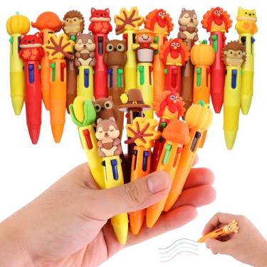 Imagem de Caneta colorida multicolorida de Ação de Graças em um desenho animado, fofa, divertida, 4 em 1, canetas esferográficas fofas e fofas Kawaii, folhas de bordo, abóboras, espantalhos e perus, para