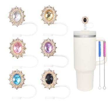 Imagem de 6 peças 10 mm vintage diamantes palha capa para copo Stanley, tampa de palha à prova de poeira para copos de 30 e 1,134 g e garrafas de água, acessórios reutilizáveis para copos Stanley, presentes