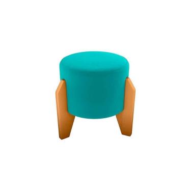 Imagem de Puff Banqueta Redondo Pés Madeira Luxo Matrix Veludo Verde Menta