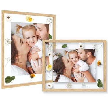 Imagem de Moldura flutuante de 40,6 x 50,8 cm - madeira maciça para flor prensada - vidro frontal verdadeiro - use como moldura de 28 x 35 cm ou 30 x 40 cm - para exibição de parede (madeira natural, pacote com