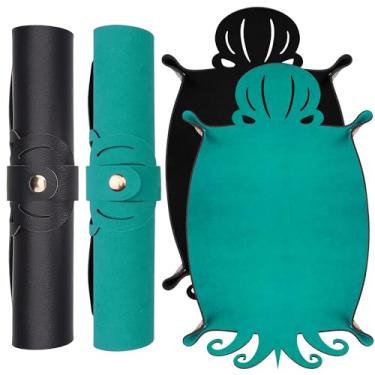 Imagem de SIQUK 2 bandejas de rolagem de dados de polvo de couro PU, bandejas dobráveis para jogos RPG D & D (ciano, preto)