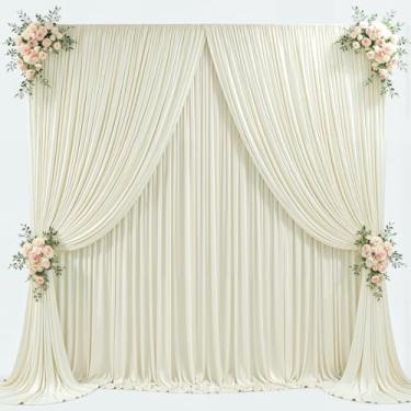 Imagem de Cortina de fundo bege de 6 x 3 m para festas de casamento, tecido sem rugas, cortinas bege, decoração de pano de fundo para chá de bebê, aniversário, fotografia, decoração, 4 painéis, 1,5 m x 3 m