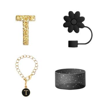 Imagem de Conjunto de 4 Acessórios para Copo Stanley Preto - Tampa de Palha de S