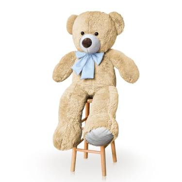 Imagem de Urso De Pelúcia Gigante 1M Com Laço Para Decoração Presente Amor (Doce De Leite Com Azul BB)