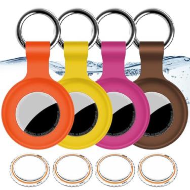 Imagem de Pacote com 4, suporte impermeável IPX8 para Airtag Apple Air Tag, capa de GPS à prova de choque [antiarranhões] [PC + silicone] capa localizadora de itens Air-Tag para animais de estimação, bagagem,