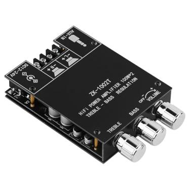 Imagem de ZK-1002T Placa amplificadora Bluetooth 2.0CH 100W*2 Mini amplificador de áudio com controle de agudos e graves, entradas BT e AUX, módulo amplificador estéreo DC 9-24V para alto-falantes domésticos