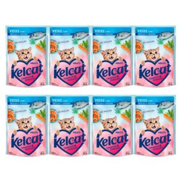 Imagem de Kit 8 Ração Úmida para Gatos Kelcat Sabor Peixe com Ervilha e Cenoura 