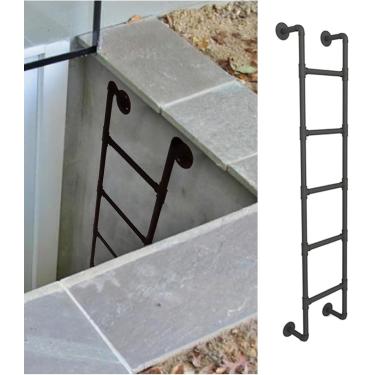 Imagem de Escada de saída de emergência para poço de janela, escada de cama de loft de metal montada na parede, escada de beliche de tubo de ferro industrial Escadas de escalada externas internas, cap