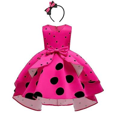 Imagem de IBTOM CASTLE Fantasia de princesa de bolinhas para bebês, aniversário, fantasia, cosplay, orelhas, conjunto de roupas de dança, Hilow - rosa choque, 6-7 Anos