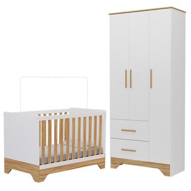 Imagem de Jogo de Quarto Infantil Popy Retrô Plus Guarda Roupa 3 Portas e Berço - Móveis Peroba