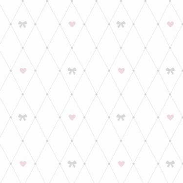 Imagem de Papel De Parede Branco Coração E Laço Infantil Bebê Adesivo