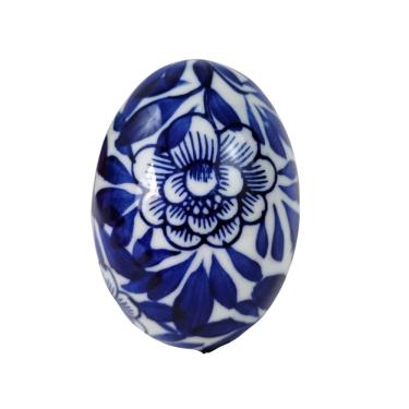 Imagem de Ovo De Páscoa Decorativo 8X5Cm Porcelana Azul E Branca A