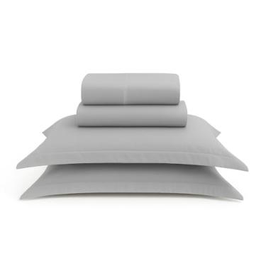 Imagem de Jogo de Lençol 4 Peças Percal 100% Algodão Premium, Branco, Com Fronhas de Aba, Qualidade Hoteleira (Cinza, Super King)