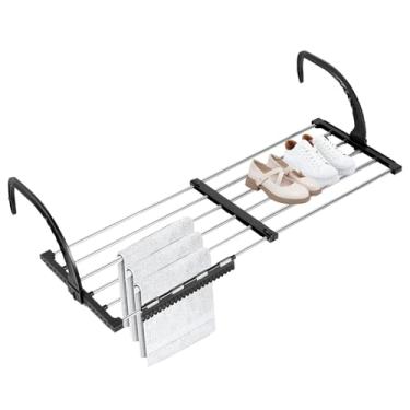 Imagem de KHZSPP Estante portátil para secar roupas para varandas, peitoril da janela, toalheiro dobrável para uso interno e externo, suporte retrátil para lavanderia com clipes para secagem (estilo 03)
