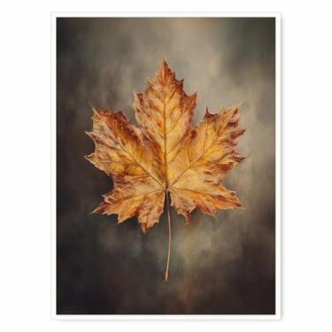 Imagem de Arte de parede de folha de bordo de outono – Impressão em tela botânica rústica cores de outono e textura natural para sala de estar aconchegante ou decoração de parede de natureza sazonal - 30 x 40