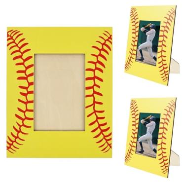 Imagem de Moldura de softball, 3 peças, molduras para fotos com padrão esportivo com suporte traseiro, moldura de madeira softball, porta-retratos esportivos para fotos de 10 x 15 cm