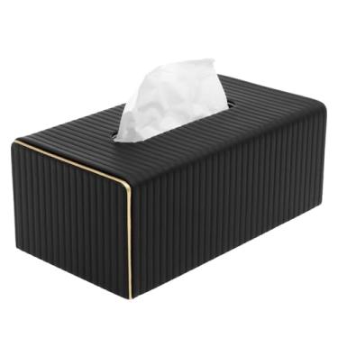 Imagem de Capa de caixa de lenços com bandeja de armazenamento moderna retangular de couro PU suporte de caixa de lenços para banheiro, penteadeira, bancada, cabeceira, quarto, mesa de escritório (preto)