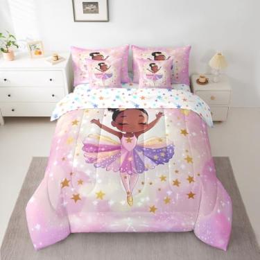 Imagem de Erosebridal Jogo de cama de bailarina afro-americana com 7 peças, preto, tamanho solteiro, preto, para decoração de quarto de princesa, lençol de cama para meninas afro-americanas
