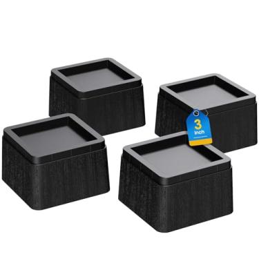Imagem de MYMULIKE Elevadores de cama 7,6 cm, elevadores de móveis ajustáveis 3-15,2-23 cm, elevadores de cama para dormitório universitário, sofá, mesa, sofá, cadeira, conjunto de 4 blocos pretos