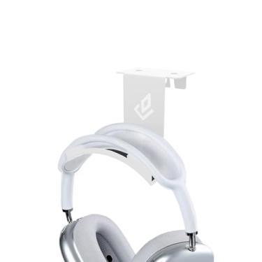 Imagem de DEZCTOP Suporte de gancho para fones de ouvido para jogos, suporte para pendurar sob a mesa com organizador de cabos integrado, acessório para jogos de PC de aço forte, compatível com todos os fones de ouvido para jogadores e tabuleiros de mesa (branco)