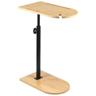 Imagem de Mesa lateral de sofá com alturas ajustáveis, mesa giratória de 360°, mesa de canto ajustável em altura para cama ou cadeira com compartimentos para telefone e tablet, mesa lateral de sofá, bandeja de