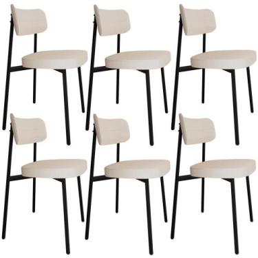 Imagem de Kit 06 Cadeiras Estofada Para Sala De Jantar Astrid Preto C01 Linho Pa
