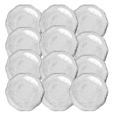 Imagem de Jogo 12 Prato De Sobremesa Vidro New Butterfly Borboletas Flores 20cm Lyor