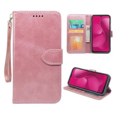 Imagem de YAJOJO Capa carteira T-Mobile Revvl 8 com porta-cartão, capa protetora de couro PU premium para T-Mobile Revvl 8, [suporte] [alça de pulso] [fecho magnético], ouro rosa