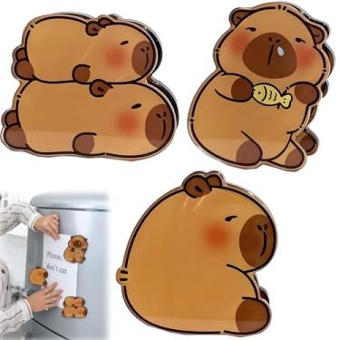 Imagem de 3 peças de clipes magnéticos com tema de capivara - Ímãs de geladeira decorativos de acrílico para fotos, notas e memorandos | Decoração criativa de lousa de cozinha, escritório e escola (capivaras
