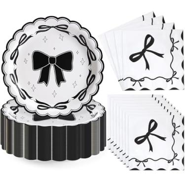 Imagem de Yungyan Conjunto de utensílios de mesa com tema de arco e guardanapos para decoração de aniversário, 100 peças, para despedida de solteira, noivado, decoração de festa para 50 unidades (preto)