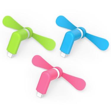Imagem de MIUOLV Pacote com 3 ventoinhas para celular tipo C USB C compatível com iPhone 16 Pro Max/16/15/iPad e Samsung Galaxy S25/S24/S23, mini acessórios de verão coloridos e portáteis para celular