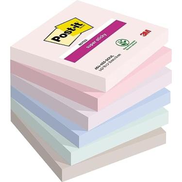 Imagem de Post-it Coleção Super Sticky Notes Soulful Color, pacote com 6 almofadas, 90 folhas por bloco, 76 mm x 76 mm, rosa, roxo, verde, cinza, azul - notas extra adesivas para anotações, listas e lembretes