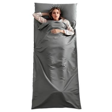Imagem de Wind Tour Forro de saco de dormir adulto saco de dormir leve e portátil lençóis de viagem para hotel forros de saco de dormir duplo para acampamento mochila hotéis (cinza-90 * 220 cm)