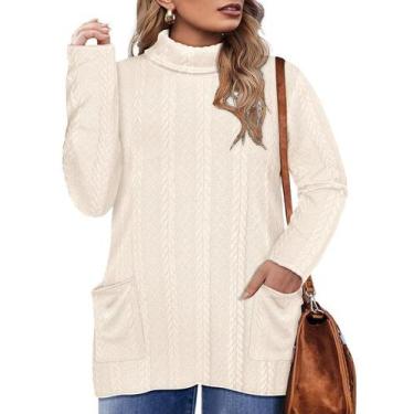 Imagem de Suéter feminino CARCOS plus size de gola alta tricotado branco 4GG