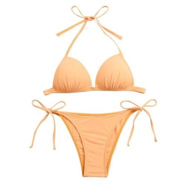 Imagem de Biquíni feminino moda cor sólida sexy taping backless biquíni - HUOGUO