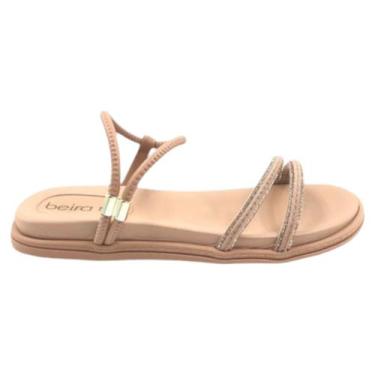 Imagem de Sandalia Beira Rio Rasteira Tira Strass, Nude ouro rosado, 37