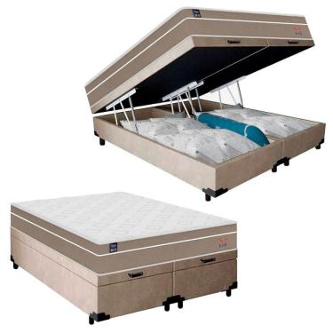 Imagem de Cama Box Baú Casal Bipartido Suede + Colchão Lis Molas Ensacadas Plumatex 138cm Bege
