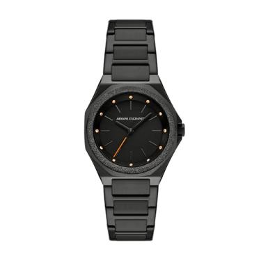 Imagem de Armani Exchange Relógio feminino A|X de aço inoxidável preto com três ponteiros (modelo: AX4621)