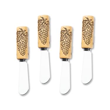 Imagem de Wine Things Conjunto de 4 Espátulas de queijo de resina de cortiça de vinho uva, 12,7 cm, marrom