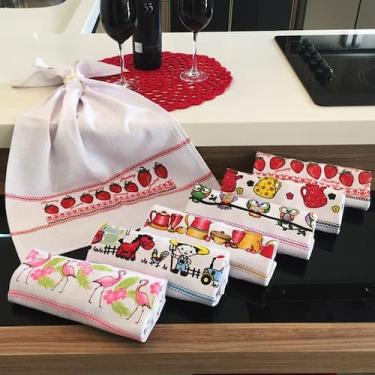 Imagem de Pano De Prato Lomaer Sacaria 45x 71cm c/ Barra Estampada 06 Unidades