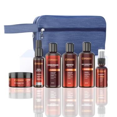 Imagem de Kit Completo Condado 7 Itens Barba e Cabelo Fortificante Hidratação Nutrição Shampoo Condicionador Creme Óleo Tônico Fortificante Balm + Necessaire (Floresta (Amadeirado) + Necessaire Azul)